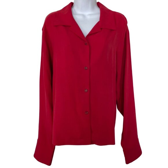Red Silk Button Down - Picture 1 of 6